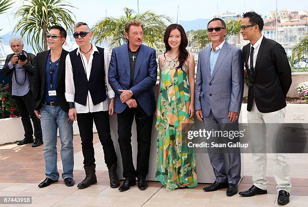 Actor Simon Yam, director Johnnie To, actors Michelle Ye, Johnny Hallyday, Anthony Wong and Siu-Fai Cheung attend the Vengeance Photocall at the...