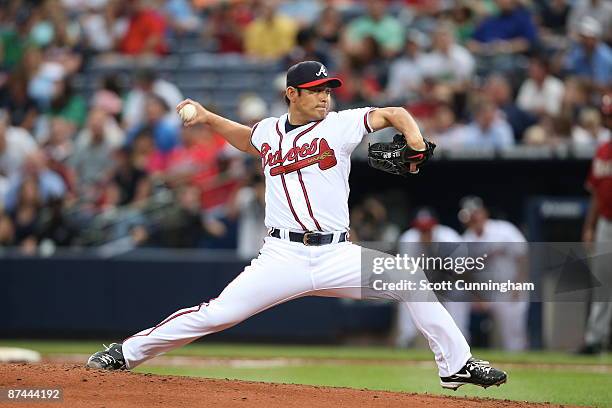 Kenshin Kawakami of the Atlanta Braves pitches against the Arizona Diamondbacks at Turner Field on May 16, 2009 in Atlanta, Georgia.