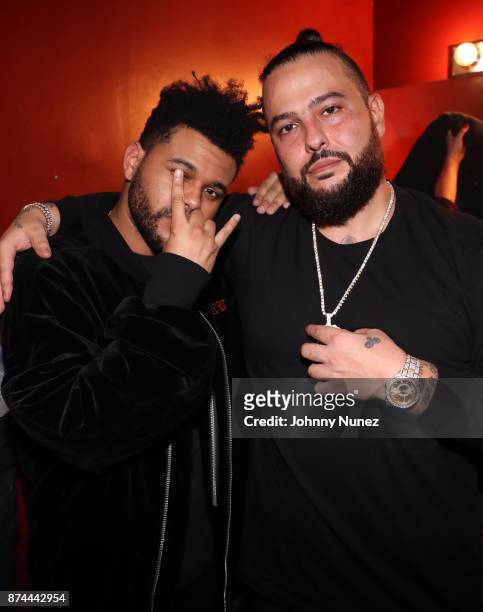 Recording artists The Weeknd and Belly backstage at S.O.B.'s on November 14, 2017 in New York City.
