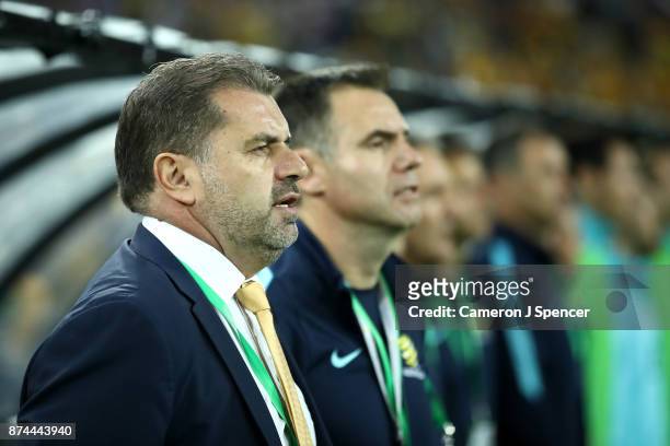 Australia Coach Ange Postecoglou looks on during the 2018 FIFA World Cup Qualifiers Leg 2 match between the Australian Socceroos and Honduras at ANZ...