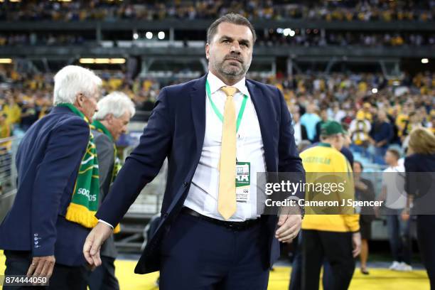 Australia Coach Ange Postecoglou looks on during the 2018 FIFA World Cup Qualifiers Leg 2 match between the Australian Socceroos and Honduras at ANZ...