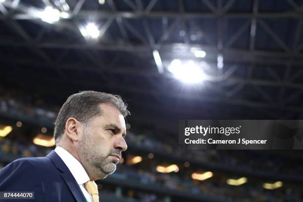 Australia Coach Ange Postecoglou looks on during the 2018 FIFA World Cup Qualifiers Leg 2 match between the Australian Socceroos and Honduras at ANZ...