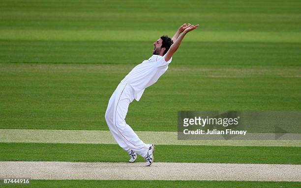 Graham Onions of England appeals for a wicket unsuccessfully during day four of the 2nd npower test match between England and West Indies at The...