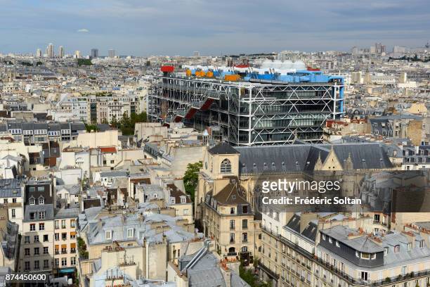 View on Paris from the Tour Saint-Jacques. View on the center Beaubourg or centre Pompidou and the historic areas of Paris, from the Tour St-Jacques....