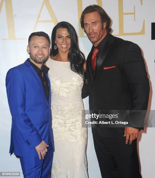 Publisher George Rojas, Mona Muresan and Mike O'Hearn attend Amare Magazine Presents A Black Tie Event featuring cover model Mike O'Hearn held at...