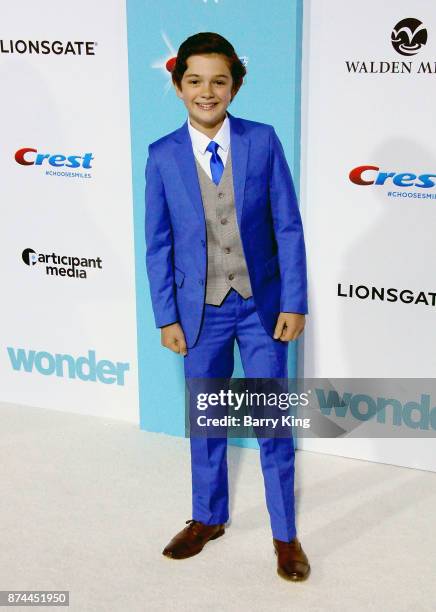 Actor Noah Jupe attends the premiere of Lionsgates's' 'Wonder' at Regency Village Theatre on November 14, 2017 in Westwood, California.