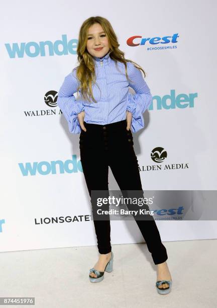 Actress Ella Anderson attends the premiere of Lionsgates's' 'Wonder' at Regency Village Theatre on November 14, 2017 in Westwood, California.