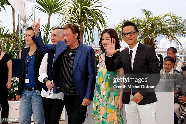 Johnnie To, Simon Yam, Johnny Hallyday, Michelle Ye and Anthony Wong attends the Vengeance Photocall at the Palais Des Festivals during the 62nd...