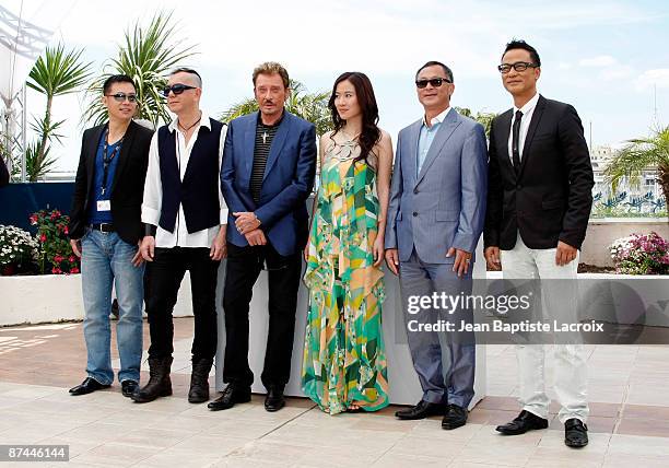 Siu-Fai Cheung, Anthony Wong, Johnny Hallyday, Michelle Ye, Johnnie To and Simon Yam attend the Vengeance Photo Call at the Palais des Festivals...