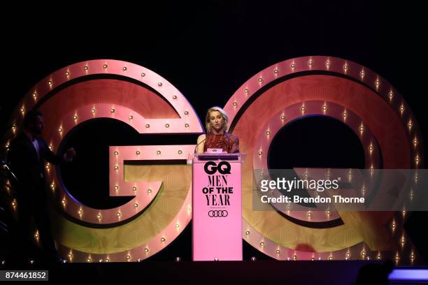 Asher Keddie presents the award for Creative Force during the GQ Men Of The Year Awards Ceremony at The Star on November 15, 2017 in Sydney,...