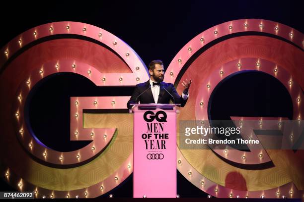 Daniel MacPherson speaks during the GQ Men Of The Year Awards Ceremony at The Star on November 15, 2017 in Sydney, Australia.