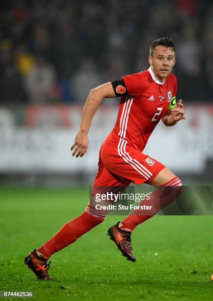 Wales player Chris Gunter in action during the International Friendly match between Wales and Panama at Cardiff City Stadium on November 14, 2017 in...