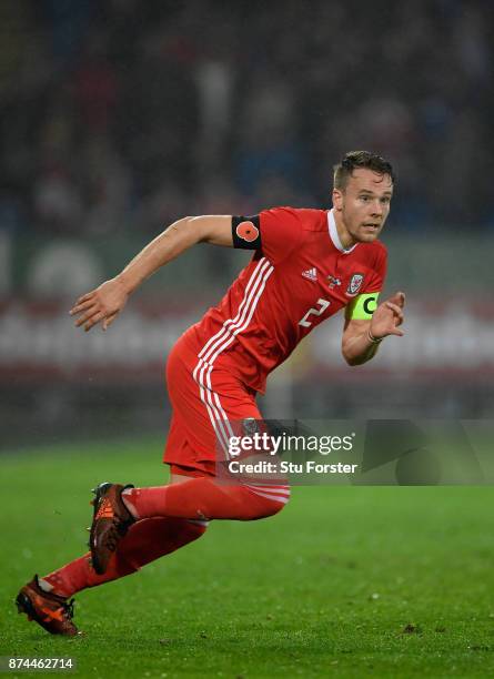 Wales player Chris Gunter in action during the International Friendly match between Wales and Panama at Cardiff City Stadium on November 14, 2017 in...