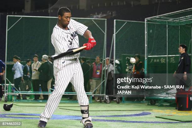 Louis Okoye of Japan in action during the Eneos Asia Professional Baseball Championship Official Training & Press Conference at Tokyo Dome on...