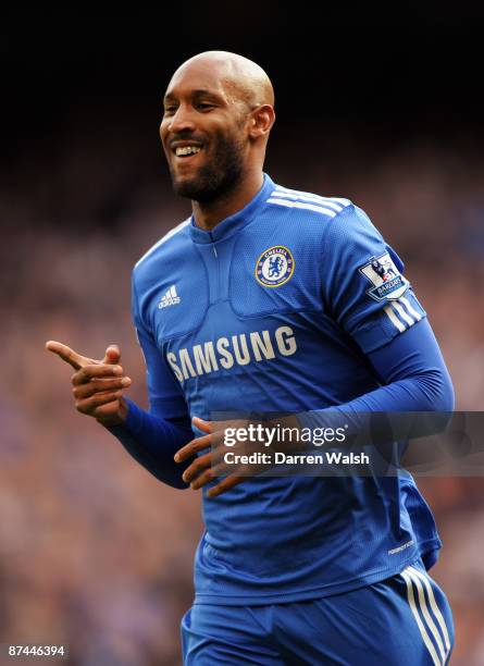 Nicolas Anelka of Chelsea celebrates scoring the second goal of the game during the Barclays Premier League match between Chelsea and Blackburn...