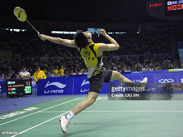 China's Lin Dan competes against South Korea's Park Sung Hwan during the men's singles final match at the Sudirman Cup world badminton championships...