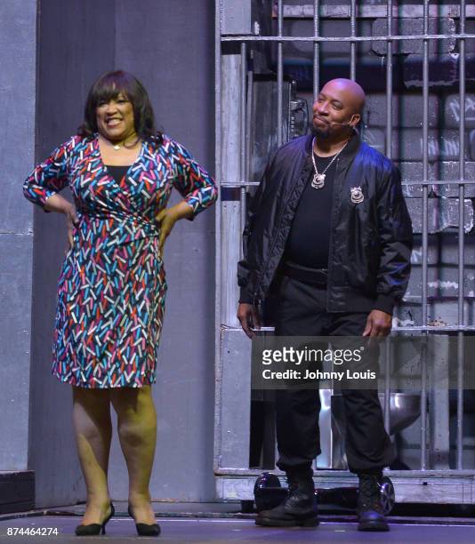 Jackee Harry and Thomas “Nephew Tommy” Miles perform onstage during Priest Tyaire Productions Momma’s Boy stage play day 1 at James L. Knight Center...