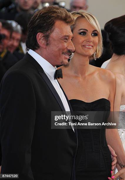 Actor and singer Johnny Hallyday and wife Laeticia Hallyday attend the Vengeance Premiere at the Grand Theatre Lumiere during the 62nd Annual Cannes...