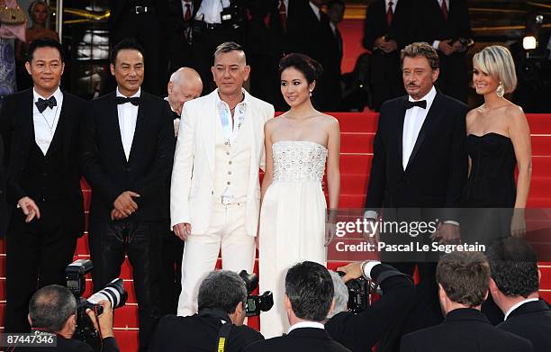 Actors Siu-Fai Cheung, Simon Yam, Anthony Wong, actress Michelle Ye, musician Johnny Hallyday and Laetitia Hallyday attend the Vengeance Premiere at...