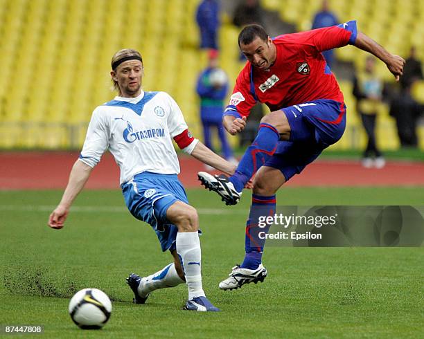 Daniel Carvalho of PFC CSKA Moscow battles for the ball with Anatoliy Tymoschuk of FC Zenit St. Petersburg during the Russian Football League...