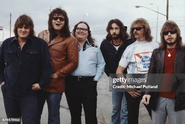 American southern rock group, Atlanta Rhythm Section, USA, 1977. From left to right: keyboard player Dean Daughtry, drummer Robert Nix , bassist Paul...