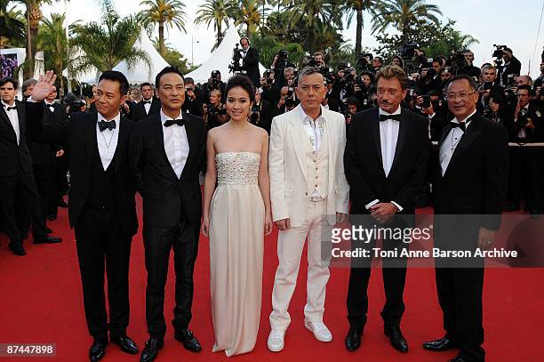 Actors Siu-Fai Cheung, Simon Yam, Anthony Wong, actress Michelle Ye, singer and actor Johnny Hallyday and wife Laeticia Hallyday attend the Vengeance...