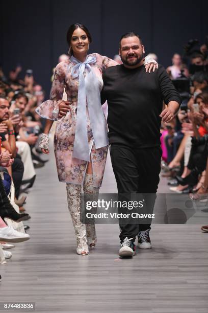 Ximena Navarrete and fashion designer Benito Santos walk the runway during Mercedes Benz Fashion Week Mexico Spring/Summer 2018 at Altto San Angel on...