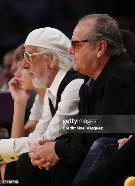 Music producer Lou Adler and actor Jack Nicholson attend Game Seven between the Houston Rockets and Los Angeles Lakers in the Western Conference...