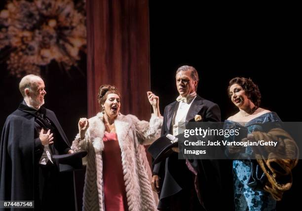 From left, American bass Kevin Burdett , South African soprano Amanda Echalaz , American baritone Rod Gilfry , and English mezzo-soprano Christine...