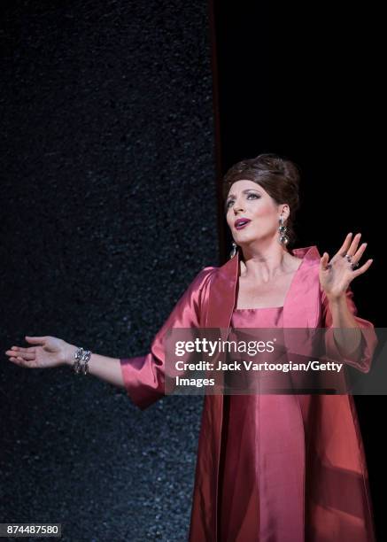 South African soprano Amanda Echalaz performs at the final dress rehearsal prior to the US premiere of 'The Exterminating Angel' at the Metropolitan...