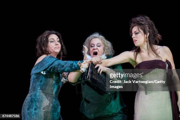 From left, British mezzo-sopranos Christine Rice and Alice Coote , and American soprano Audrey Luna perform at the final dress rehearsal prior to the...