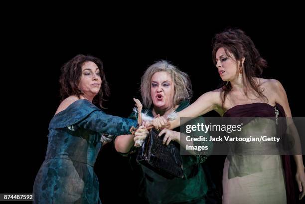 From left, British mezzo-sopranos Christine Rice and Alice Coote , and American soprano Audrey Luna perform at the final dress rehearsal prior to the...