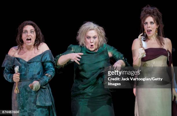 From left, British mezzo-sopranos Christine Rice and Alice Coote , and American soprano Audrey Luna perform at the final dress rehearsal prior to the...