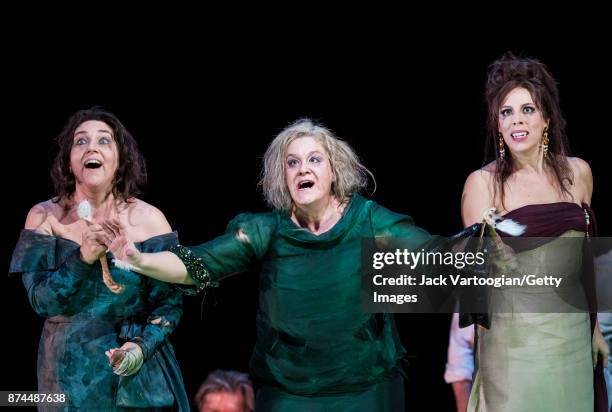 From left, British mezzo-sopranos Christine Rice and Alice Coote , and American soprano Audrey Luna perform at the final dress rehearsal prior to the...