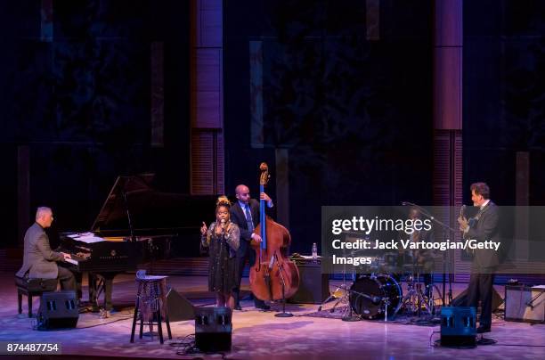 American Jazz vocalist Catherine Russell, with her band, performs during the Harlem On My Mind' concert, part of 'The Shape of Jazz Series' at...