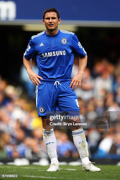 Frank Lampard of Chelsea looks on during the Barclays Premier League match between Chelsea and Blackburn Rovers at Stamford Bridge on May 17, 2009 in...