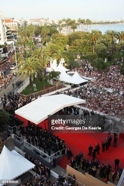 General aerial view of the Vengeance Premiere at the Palais Des Festivals during the 62nd International Cannes Film Festival on May 17, 2009 in...