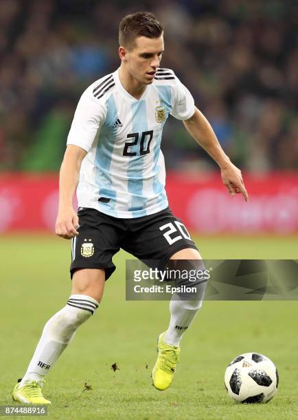Giovani Lo Celso of Argentina drives the ball during an international friendly match between Argentina and Nigeria at Krasnodar Stadium on November...