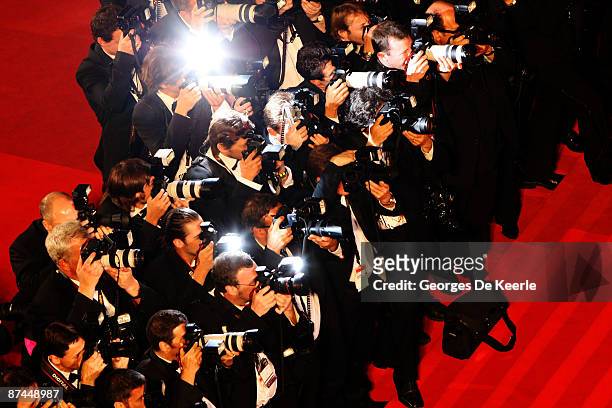 View of photographers at the Vengeance Premiere at the Palais Des Festivals during the 62nd International Cannes Film Festival on May 17, 2009 in...