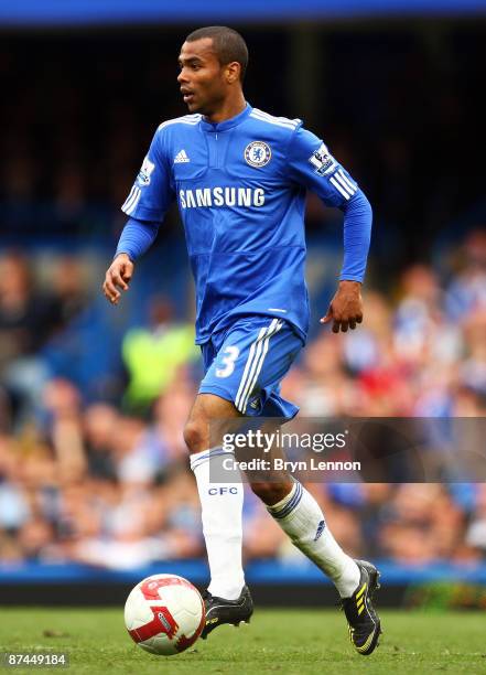 Ashley Cole of Chelsea in action during the Barclays Premier League match between Chelsea and Blackburn Rovers at Stamford Bridge on May 17, 2009 in...