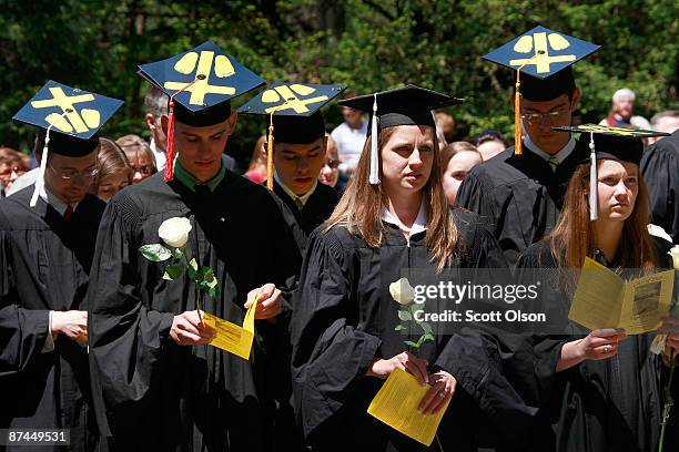 Notre Dame University students hold an alternative commencement cermony held to protest President Barack Obama's visit to the Grotto of Our Lady of...