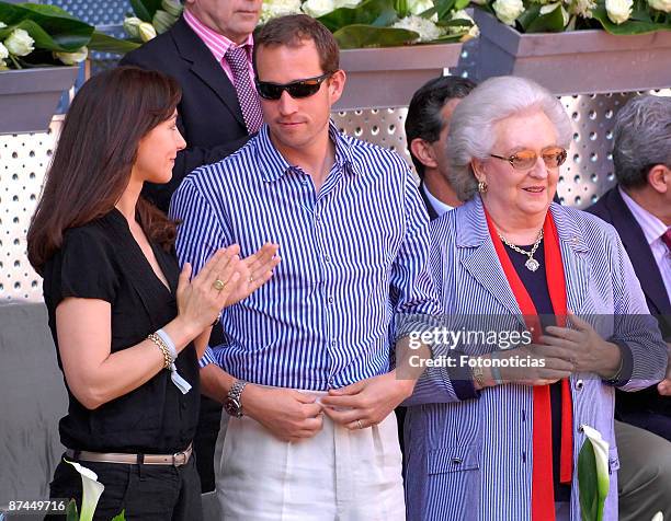 Infanta Pilar de Borbon , Bruno Gomez Acebo and Barbara Cano attend Madrid Open tennis tournament final, at La Caja Magica on May 17, 2009 in Madrid,...