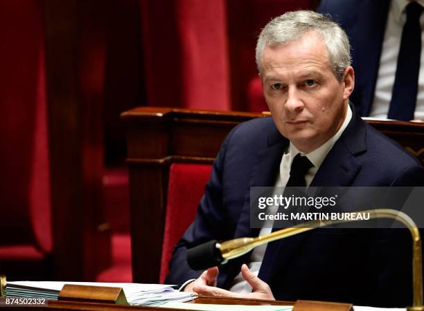 French Economy Minister Bruno Le Maire attends a session of questions to the government at the National Assembly in Paris on November 15, 2017.