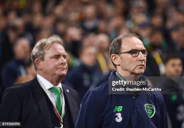 Dublin , Ireland - 14 November 2017; Republic of Ireland manager Martin O'Neill, right, and assistant coach Steve Walford during the FIFA 2018 World...