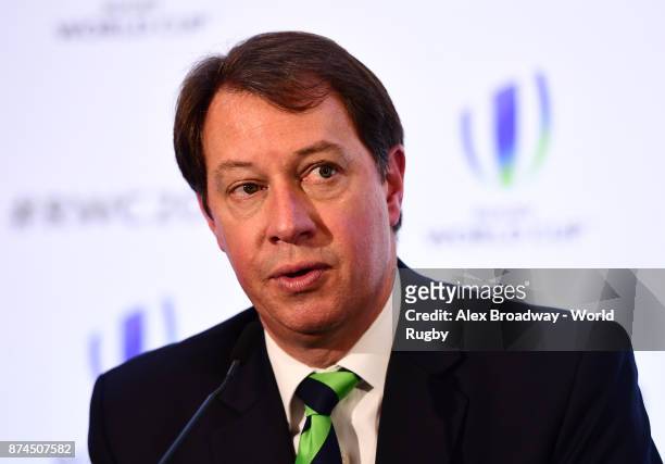Jurie Roux, CEO of SA Rugby speaks at a press conference following the Rugby World Cup 2023 Host Decision at Royal Garden Hotel on November 15, 2017...