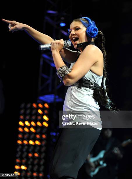 Fergie of The Black Eyed Peas performs on stage during Z100's Zootopia 2009 presented by IZOD FRAGRANCE at Izod Center on May 16, 2009 in East...