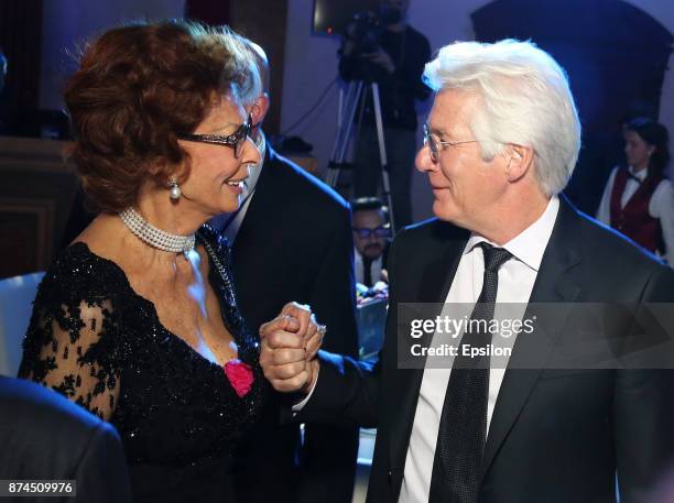 Actor Richard Gere and actress Sophia Loren attend the BraVo international professional musical awards at "Europeisky" halll on November 14, 2017 in...