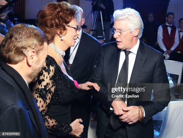 Actor Richard Gere and actress Sophia Loren attend the BraVo international professional musical awards at "Europeisky" halll on November 14, 2017 in...