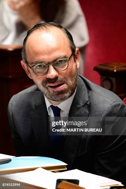 French Prime Minister Edouard Philippe attends a session of questions to the government at the National Assembly in Paris on November 15, 2017.