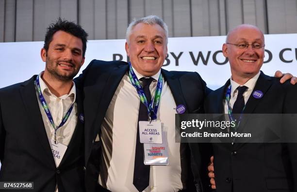 London , United Kingdom - 15 November 2017; members of the French bid team, from left, Fabrice Estebanez, Director of the France 2023 bid Claude...